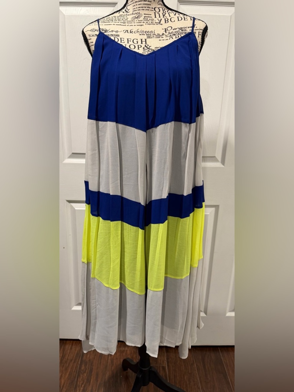 Sugarlips Blue, Gray & Neon Yellow Colorblock Maxi Dress